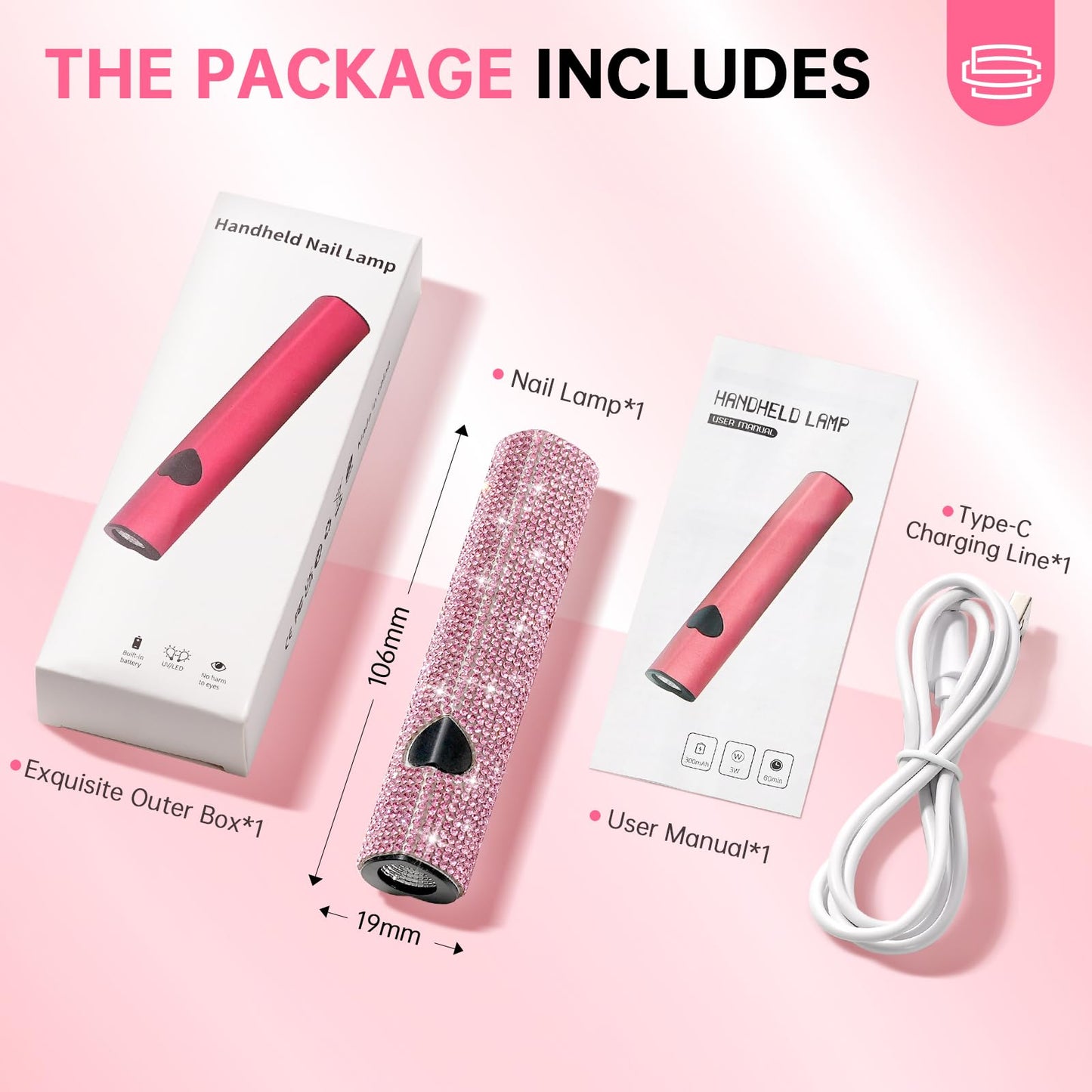 CHRISTINE SHELLY UV Light for Gel Nails, Handheld UV Nail Lamp, Portable LED Nail Lamp, Mini Nail Dryer, USB Nail Light for Fast Curing, Pink