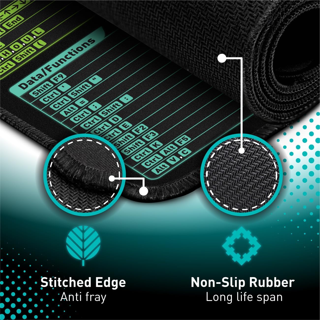 Pixiecube Excel Shortcut Keys Mouse Pad - Extended Large XL Cheat Sheet Gaming Mousepad | PC Office Spreadsheet Keyboard Mat | Non-Slip Stitched Edge