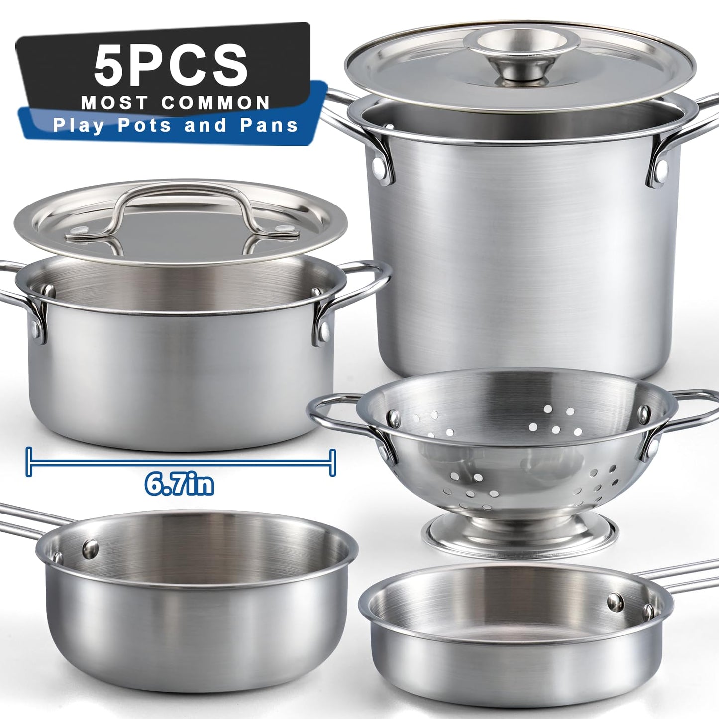 13Pcs Kids Pretend Play Kitchen Accessories Pots and Pans Playset, Stainless Steel Pots and Pans Cooking Utensils in Draining Caddy Kitchen Toy Set Accessories for Kids Toddler Age 3 Years Old