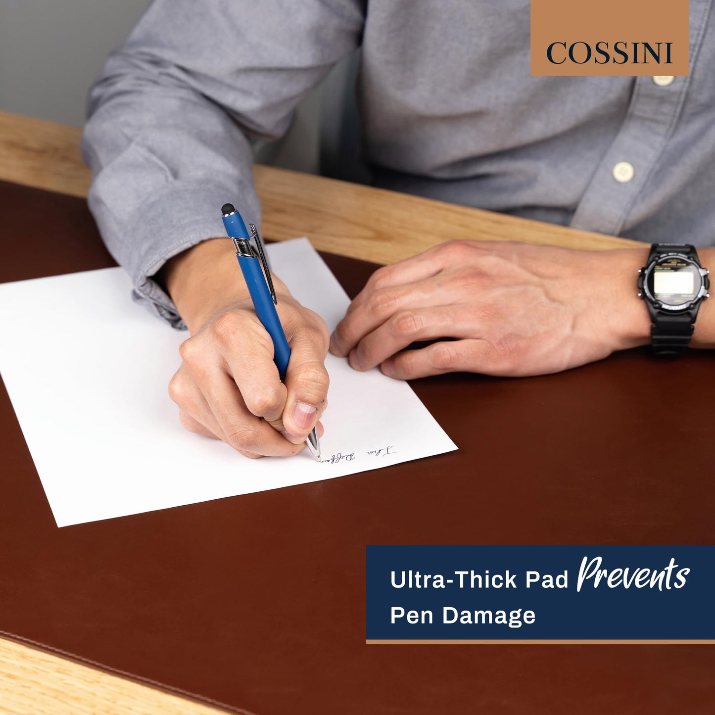 Cossini XL Desk Pad - Large Vegan Leather Desk Mat (17 x 36) - Buttery Smooth Writing, Damage Blocking, Non-Slip, Waterproof - Home Office Computer Desk Protector Blotter Laptop Keyboard Mouse Pad