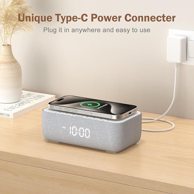 REACHER 15W Wireless Charging Alarm Clock with White Noise Machine