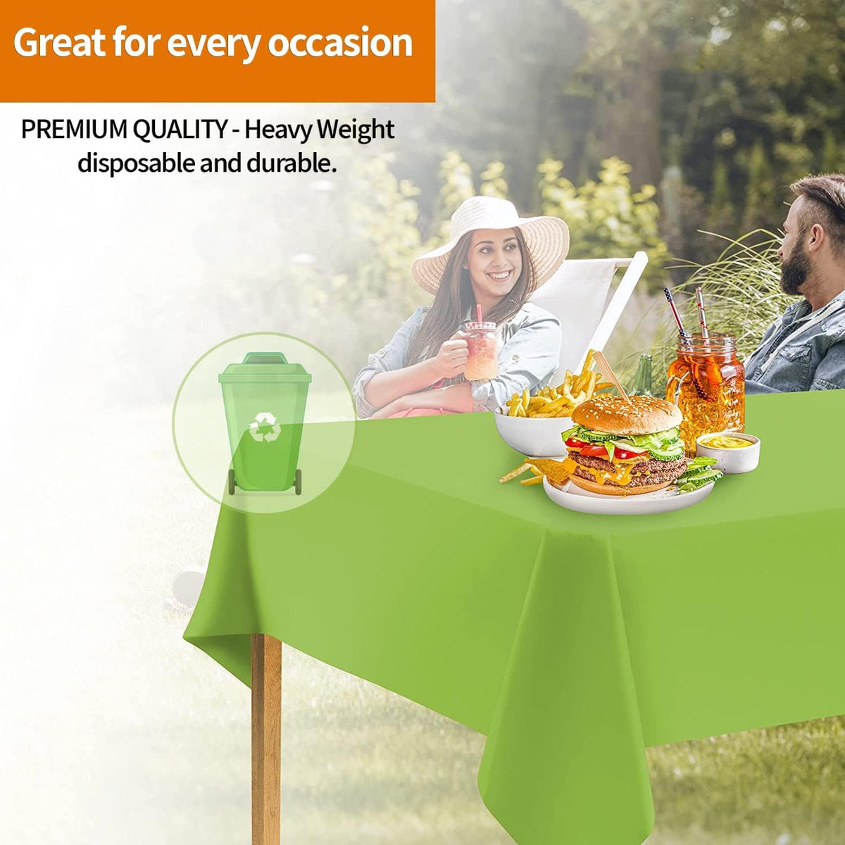 Lime Green Disposable Plastic Tablecloth for Rectangle Tables (48 Pack) Premium Decorative Table Cloths for Parties, Events & Weddings, Indoors & Outdoors, 54 x 108 inches
