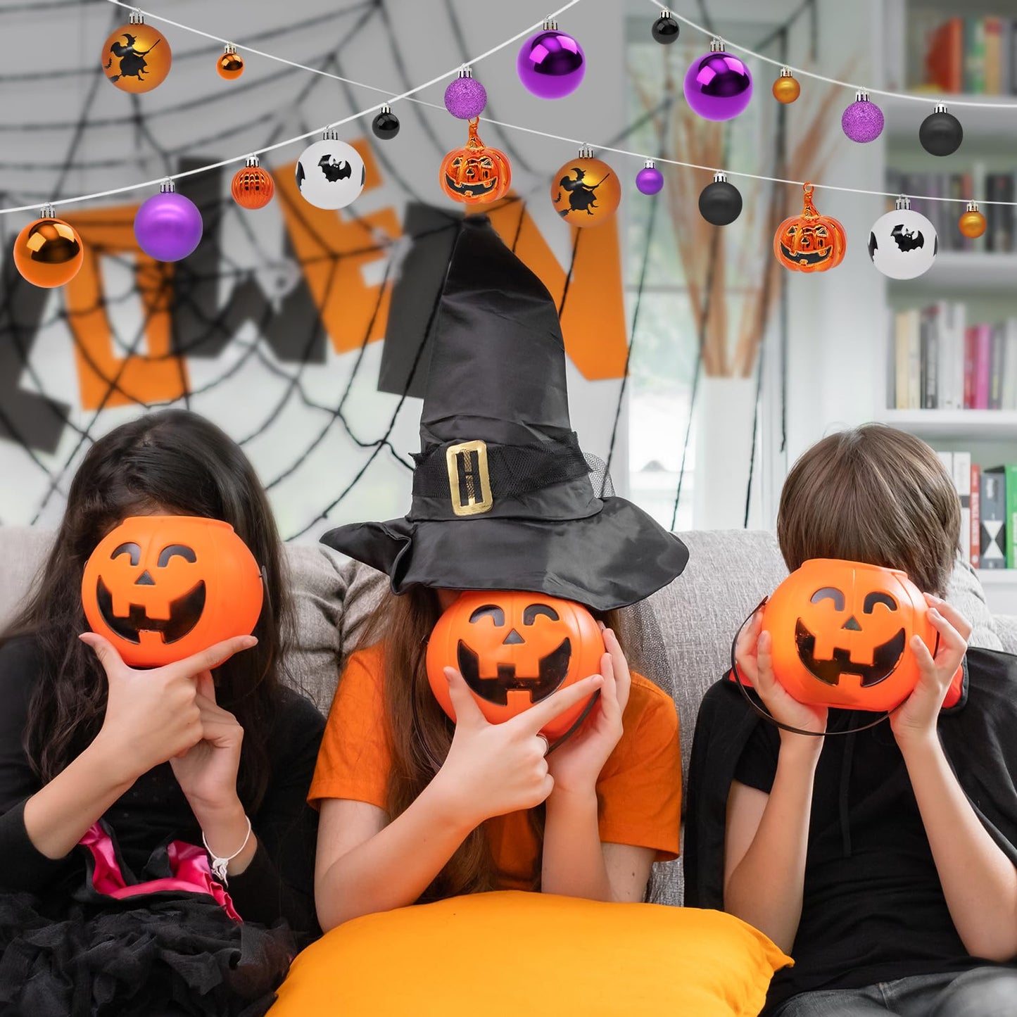 61PCS Halloween Tree Ornaments Ball Hanging Decorations Pumpkin Bat Witches Spider Halloween Decor Home Decor Indoor for Party Holiday