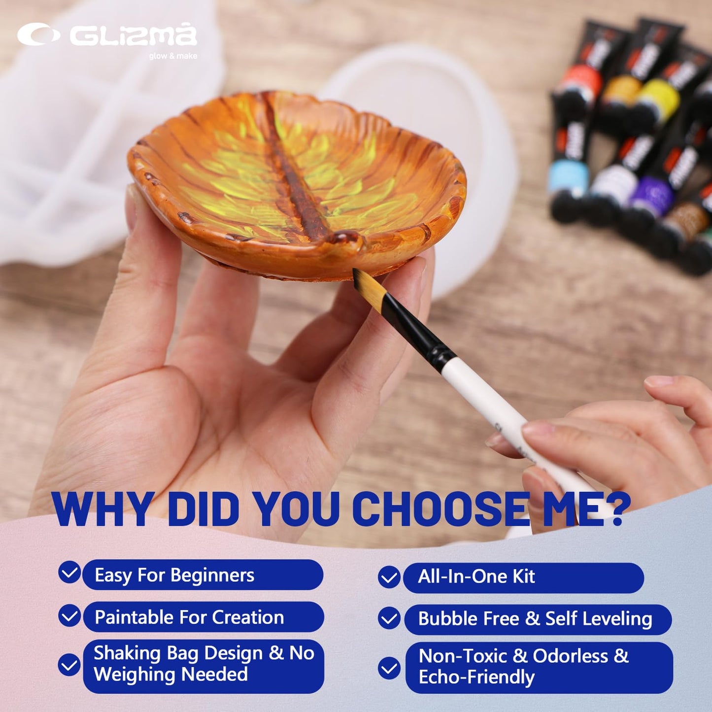 Glizma Complete Gypsum Casting Powder Kit 2 Sets 6 Leaf Trays, Home Decor DIY Beginners Crafts Kits Adults Women, Water Activated, Fast Curing, Date Night Painting Kit(Acrylic Paint Inclueded)