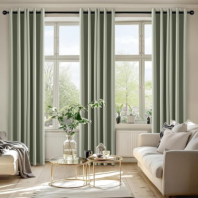 MIULEE Sage Green Blackout Curtains for Bedroom Living Room 86 Inches Long 2 Panels, Thermal Insulated Room Darkening Drapes Solid Grommet Top Noise Reducing Light Green Window Treatments 40x86 Inch