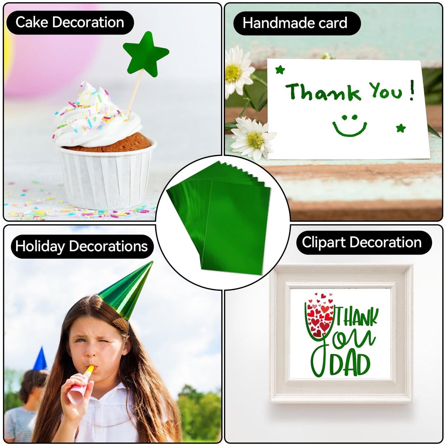 30 Sheets Metallic Green Cardstock Paper - A4 Size (250gsm), Mirror Finish Gold Foil Board for Crafting, Invitations, and Decorations - Die Cut and Plotter Compatible