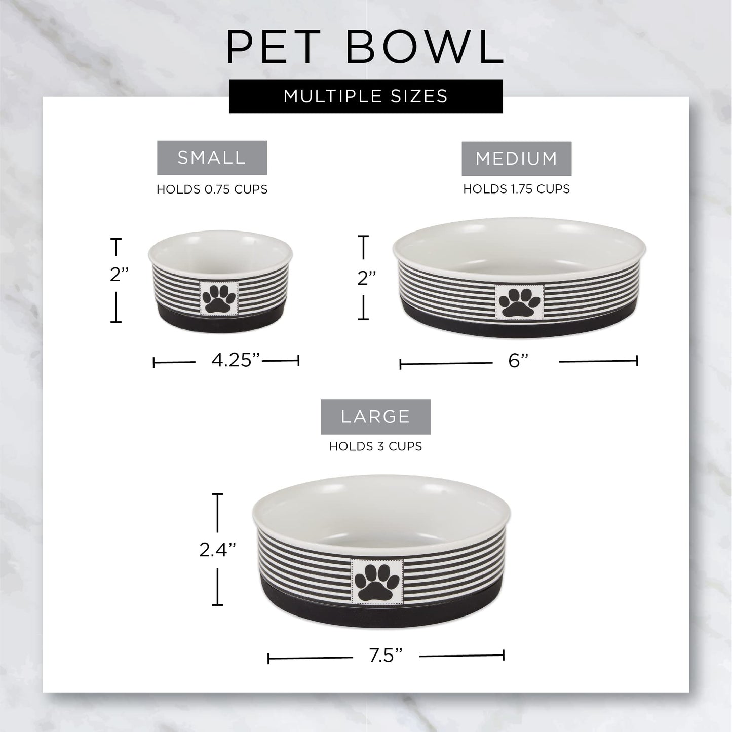 Bone Dry Dog Bone Ceramic Pet Bowl & Canister, Small, 4.25x2, Gray, 2 Count