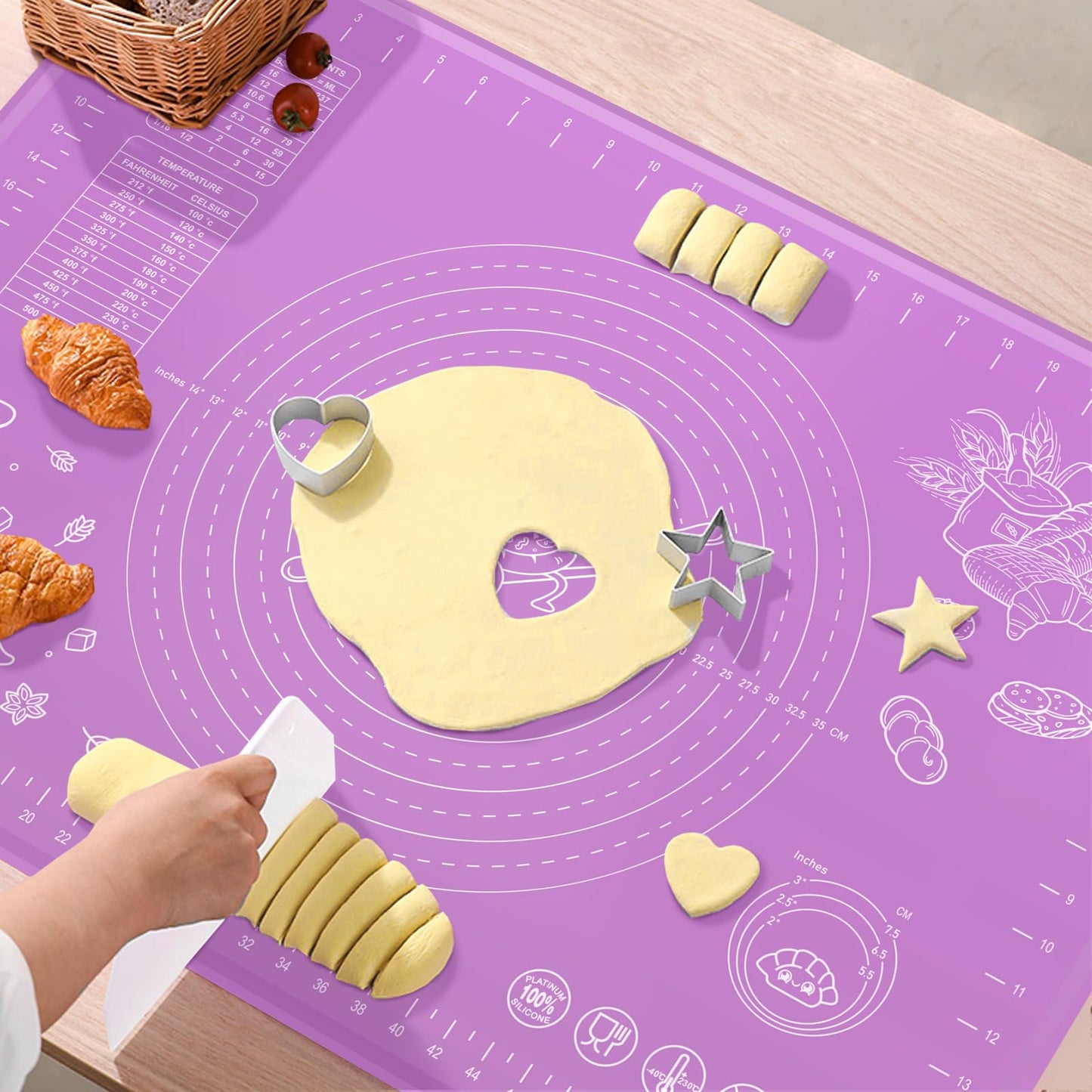 Silicone Baking Mat 32" x 24" Extra Thickness Dough Rolling Mat with Measurements and Edge Heightening, Non-stick Food Grade Silicone Pastry Mat for Pastry, Bread, Cookies, Pizza, Fondant, Pasta