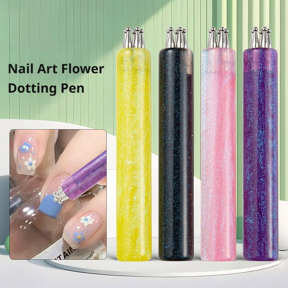 5 Petal Flower Nail Dotting Pen,Nail Art Dotting Tools,1.8mm Fine Tip Rhinestone Dot Paint Tool for Painting, Sculpting, Rhinestones DIY and Salon (4PCS)