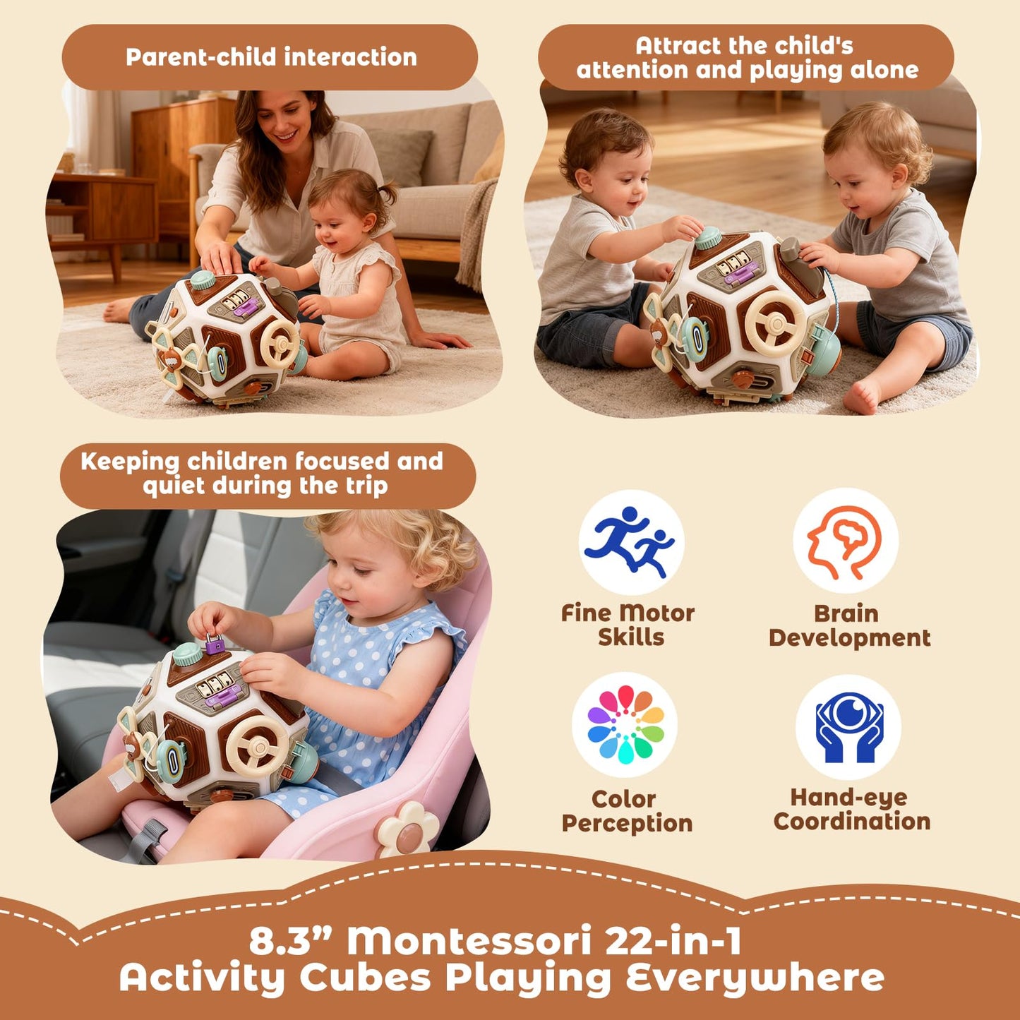 22-in-1 Baby Activity Cube,Montessori Sensory Toy Toddler 1-3, Kid Education Learning Activity Toys, Early Educational Birthday Gift for 1 2 Year Olds Boy Girl (Muticolor)
