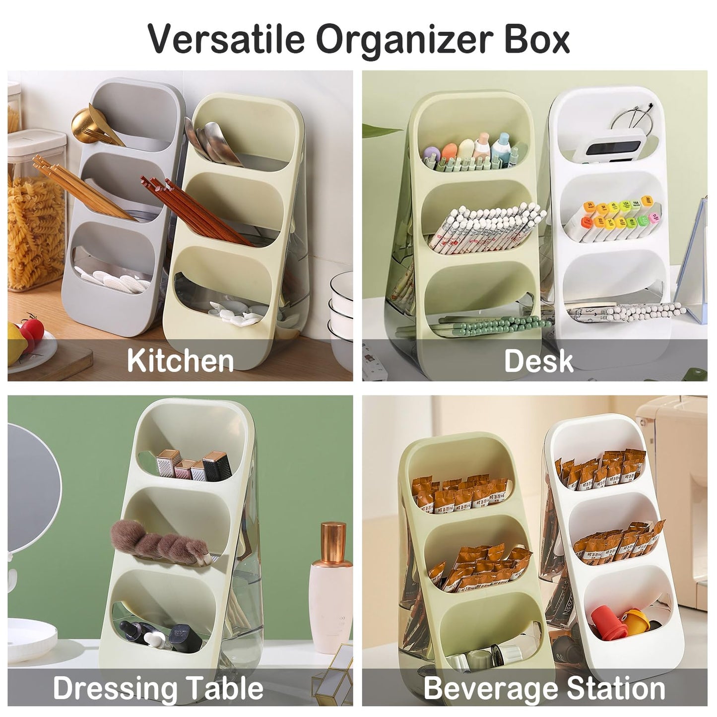 COVRA 3-Tier Large Capacity Kitchen Utensil Organizer – Minimalist Desktop Storage Box for Kitchen, Bedroom, Living Room & More (Green)