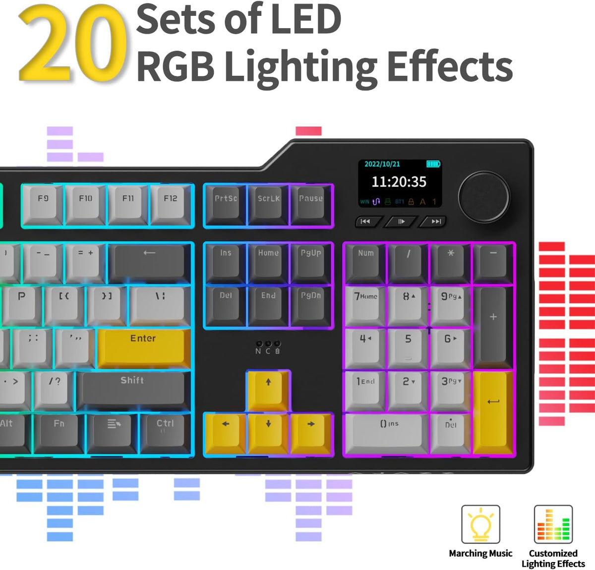 DAIDAI×AJAZZ AK35I V3 Full Size Hot Swap Mechanical Gaming Keyboard with Screen & Knob 2.4G/BT/USB-C Gasket Keyboard FR4 Plate 8000mAh Battery South Facing LED RGB(Avocado Axis)