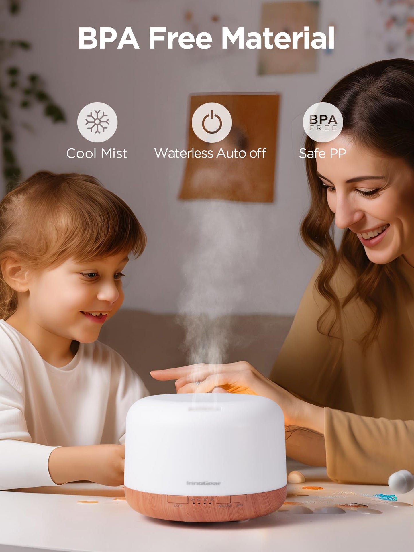 InnoGear 500ml Essential Oil Diffuser with Remote Control, Premium Ultrasonic Aromatherapy Diffusers Mother's Gift Scent Humidifier Vaporizer Auto-Off Timer for Large Room Home, Yellow