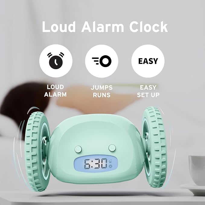 CLOCKY Alarm Clock on Wheels – Loud Rolling Alarm Clock for Heavy Sleepers