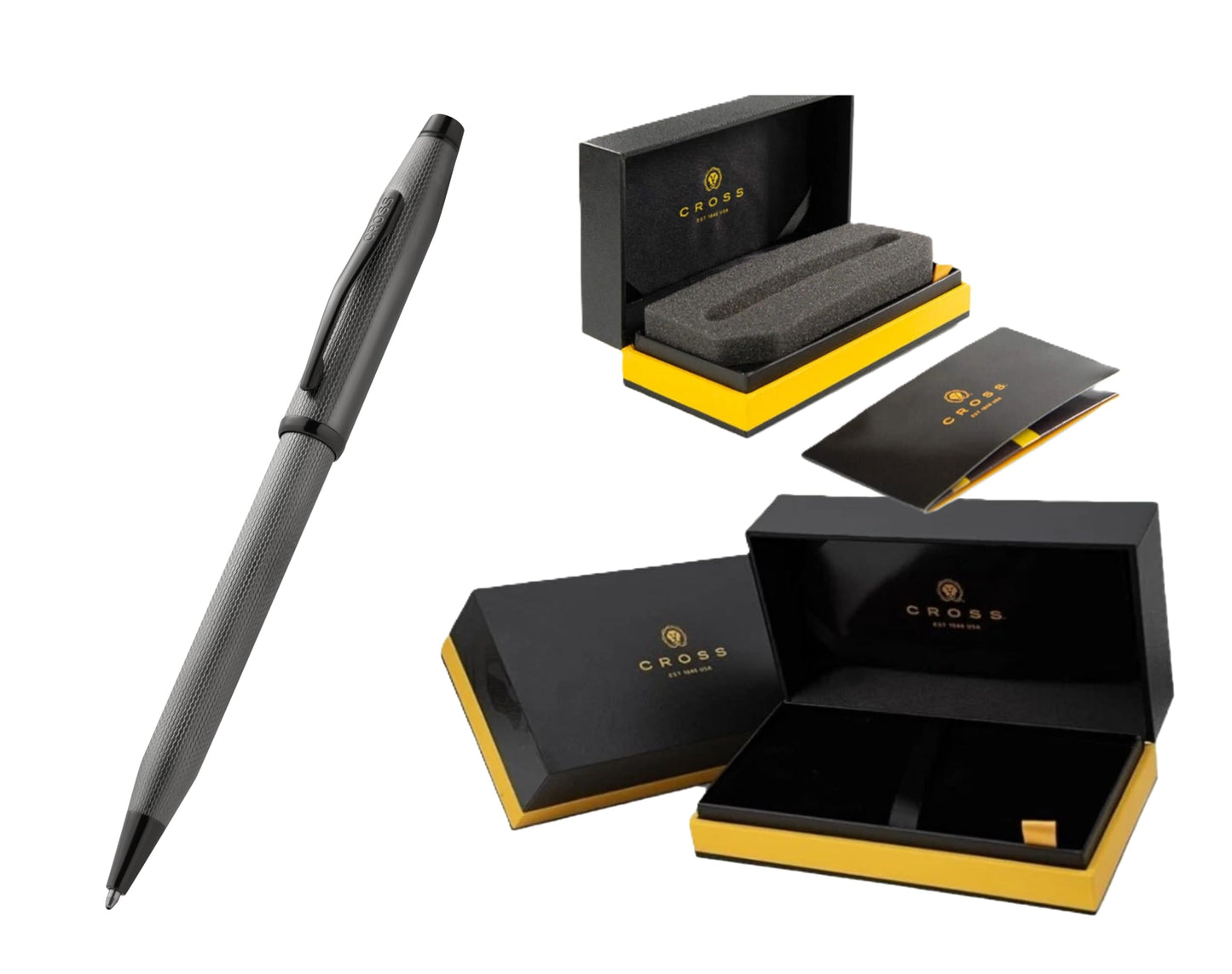 Cross A.T Century II Ballpoint Pen, Polished Slate Gray, Black Ink, Engraved Diamond Pattern, Swivel-Action in Luxury Gift Box