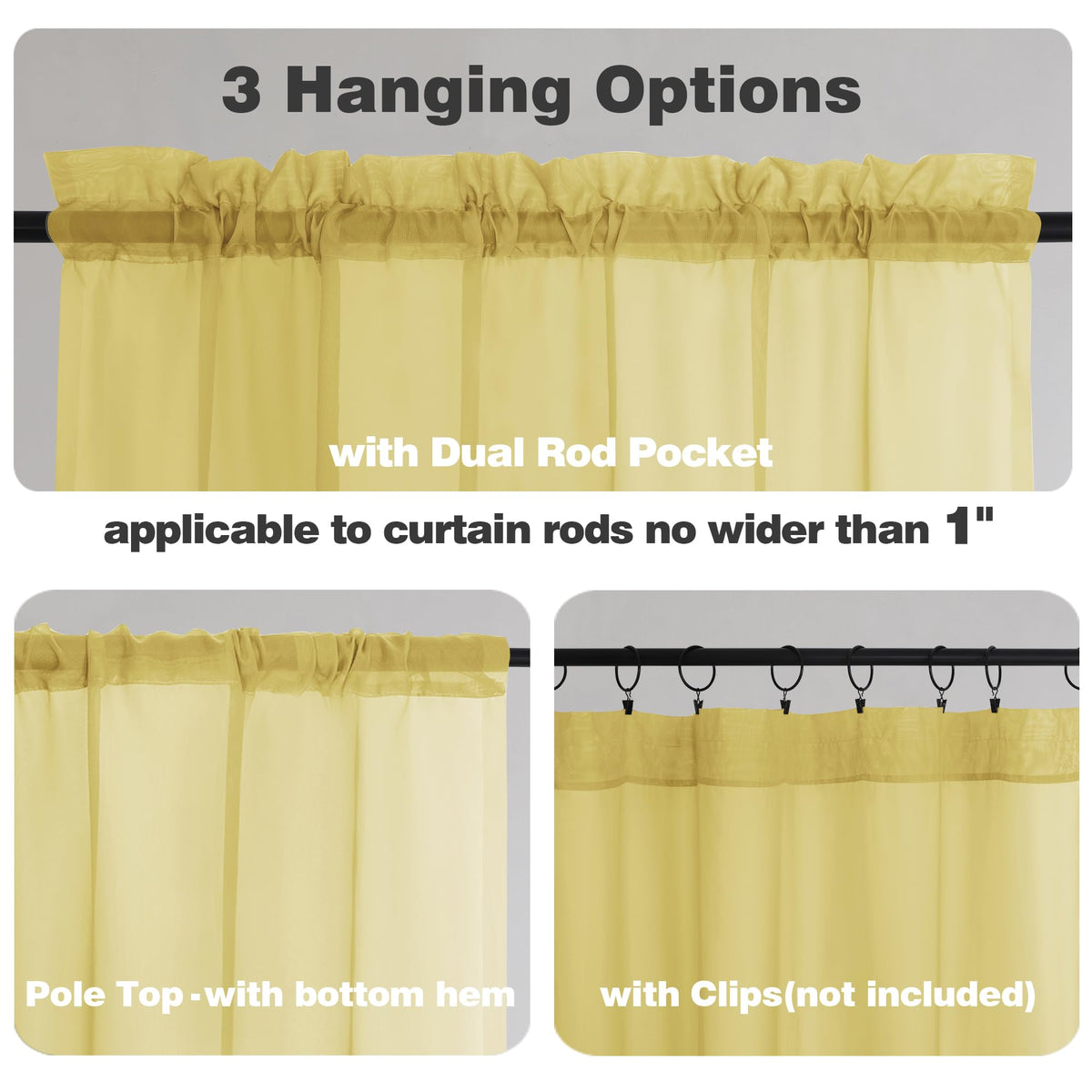 Mustard Yellow Sheer Curtains 120 Inches Long (2 Count)