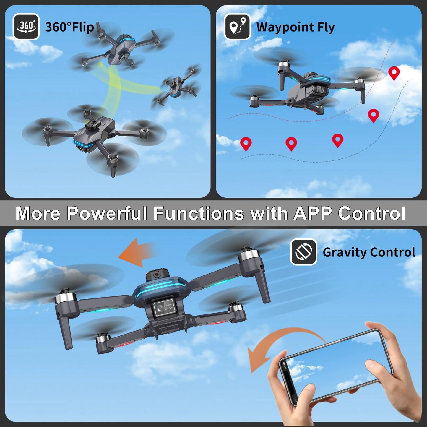 Remote Control FPV Drone with 1080P Camera for Kids and Adults Beginners, Foldable Quadcopter with Carrying Case, Adjustable Len, Gestures Selfie, Brushless Motor, Altitude Hold, 3D Flips, Voice Control, One Key Take Off/ Land, Waypoint Fly, Optical Flow