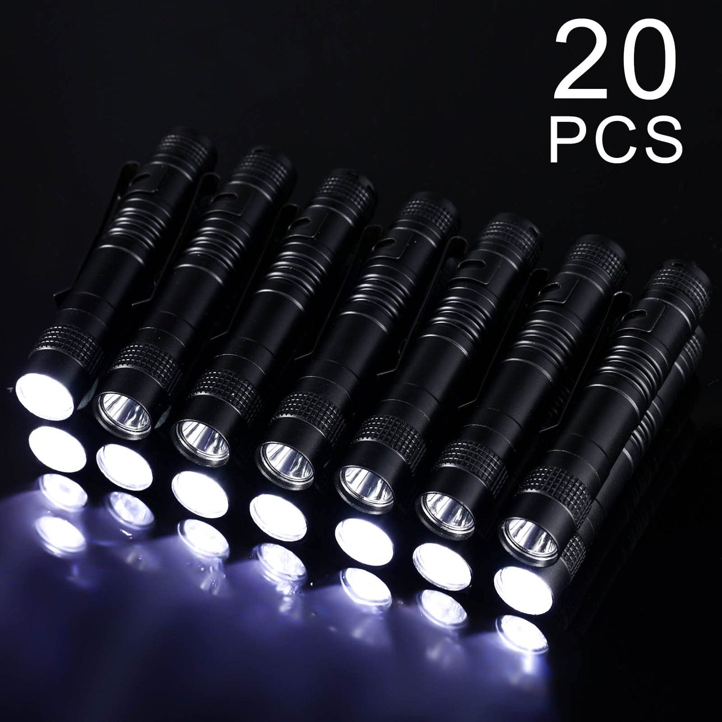 Hortsun 20 Pcs Mini Pen Light Flashlights Father Day Gifts for Men Pocket Flashlights Pen with Clip Small LED Handheld Slim Torches Without Battery(3.54 Inch,Black)