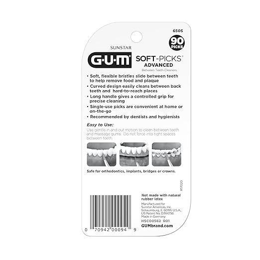 GUM Soft-Picks Advanced, Easy to Use Dental Picks for Teeth Cleaning Health, Disposable Interdental Brushes with Convenient Carry Case, Dentist Recommended Dental Picks, 90 Count