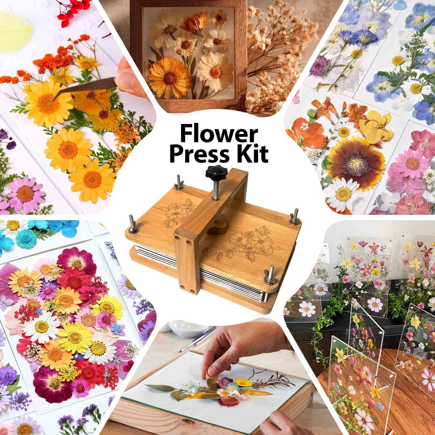 Gkesgm Large Flower Press Kit - 8 Layers 11" x 7.08" Beechwood Flower Pressing kit with Storage Bags,Dried Flower Plant for DIY Art & Crafts Gift for Craft Lovers