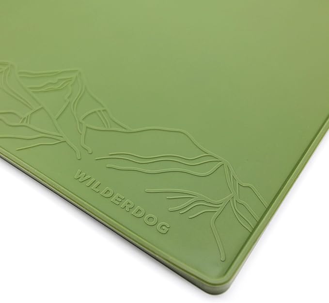 Wilderdog Silicone Pet Placemat Made with 100% Food-Grade Silicone Cone, BPA, PVC, and Phthalate-Free. Non-tocix, Dishwasher Safe Feeding mat for Bowls with Spill Catcher and Raised Mountain Logo