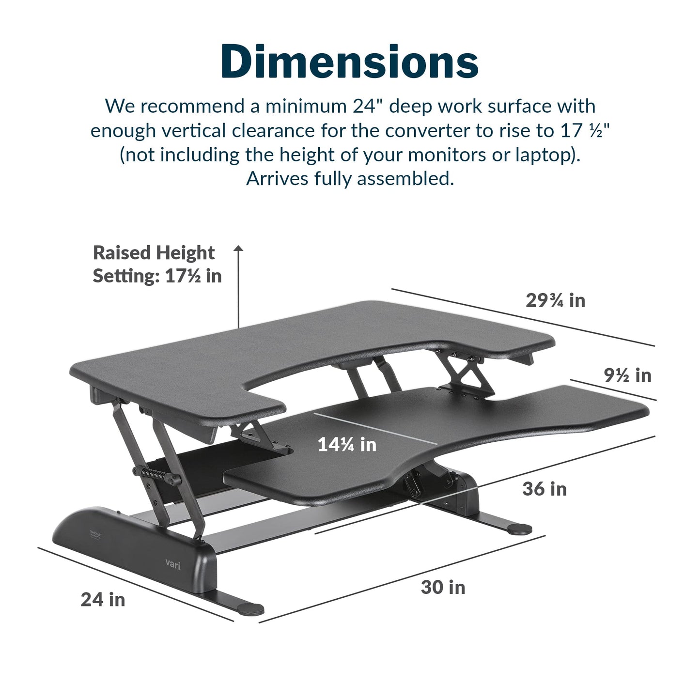 Vari VariDesk Pro Plus 36 - Adjustable Desk Converter with 11 Height Settings - Laptop Sit Stand Desk Riser for Home Office, Table Tops, Workspace - Fully Assembled with Spring Loaded Lift - Black