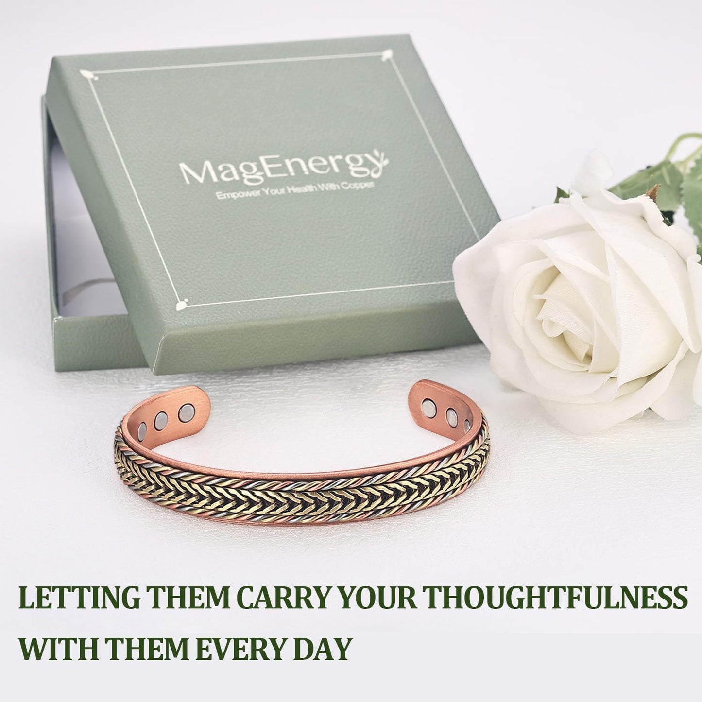 MagEnergy Handcrafted Copper Bracelets for Men Women, Magnetic Copper Cuff Bracelet with Triple Color Twisted Wire, Adjustable Bangle & Healthy Jewelry Gift