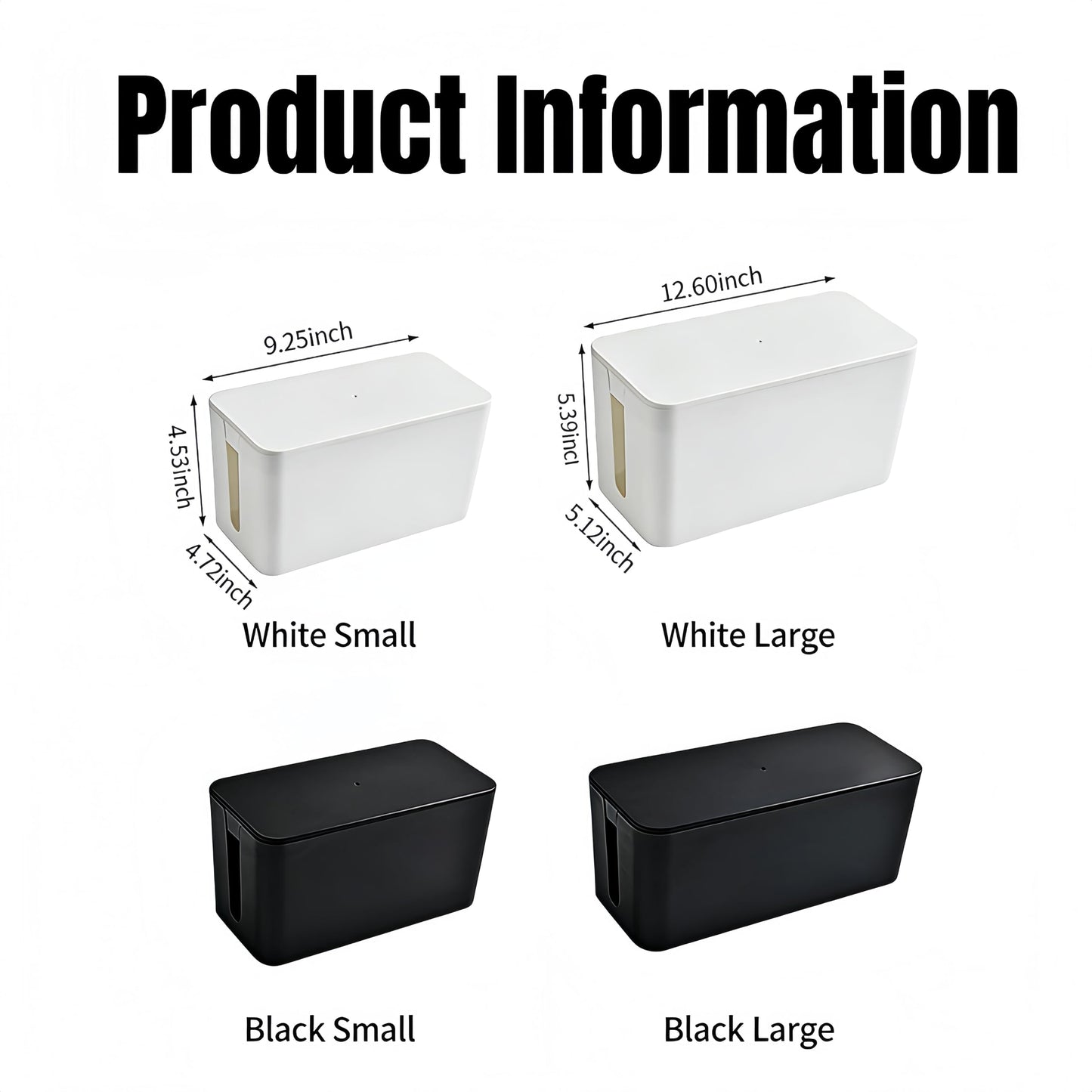 1 Large + 1 Small Cable Management Box Set – 2-Piece Cord Organizer Box, Home Office Desk Wire Storage & Cable Management Solution (Acryliclid lid/White)