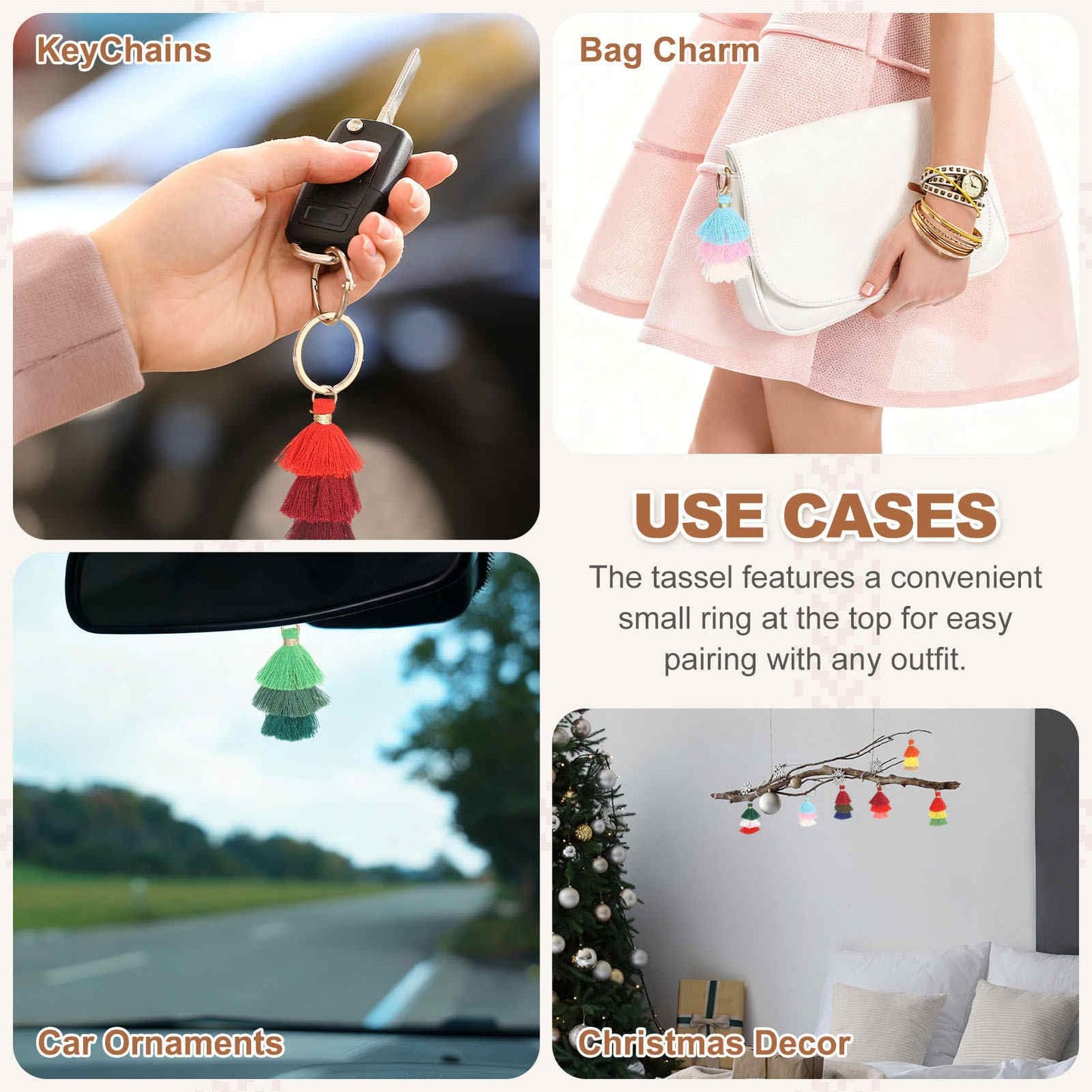 MECCANIXITY Mini Tri-Layered Tassels 1.6" Multi Layers Bohemian Handmade Tassel Bag Charm with Jump Ring for Making Earring Keychain Dreamcatcher DIY Crafts Pack of 25, Red Gradient