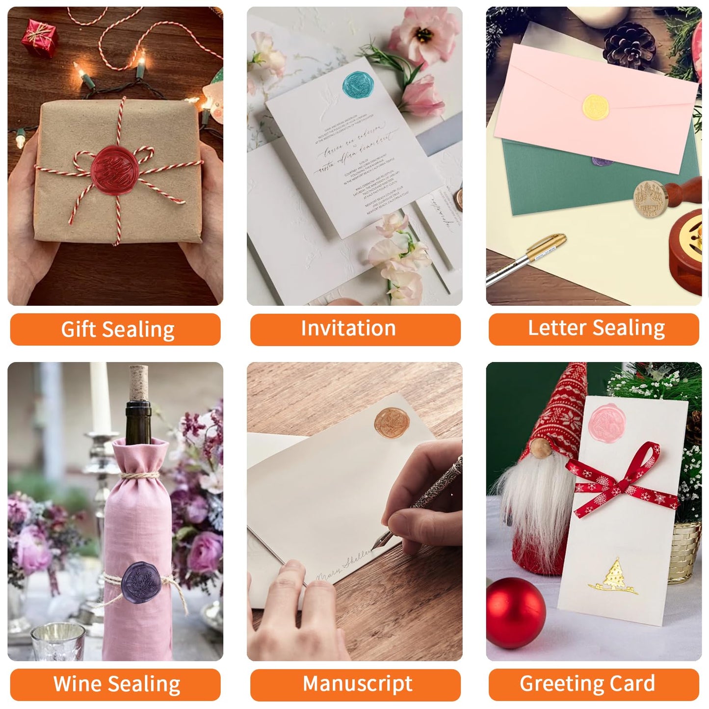 Kit,Dried Flower Accessory Tools,Premium Wax Seal Stamp Kit with 24 Colors 624 Pcs Beads, 4 Pcs Stamps, Sealing Wax Warmer, Envelope, Candles for Wedding Birthday Gift and DIY Craft
