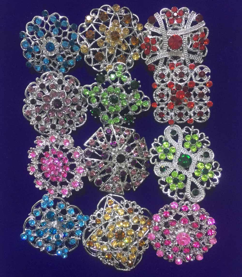Ezing 12pcs Lot Crystal Brooch for Wedding Bouquet (G)