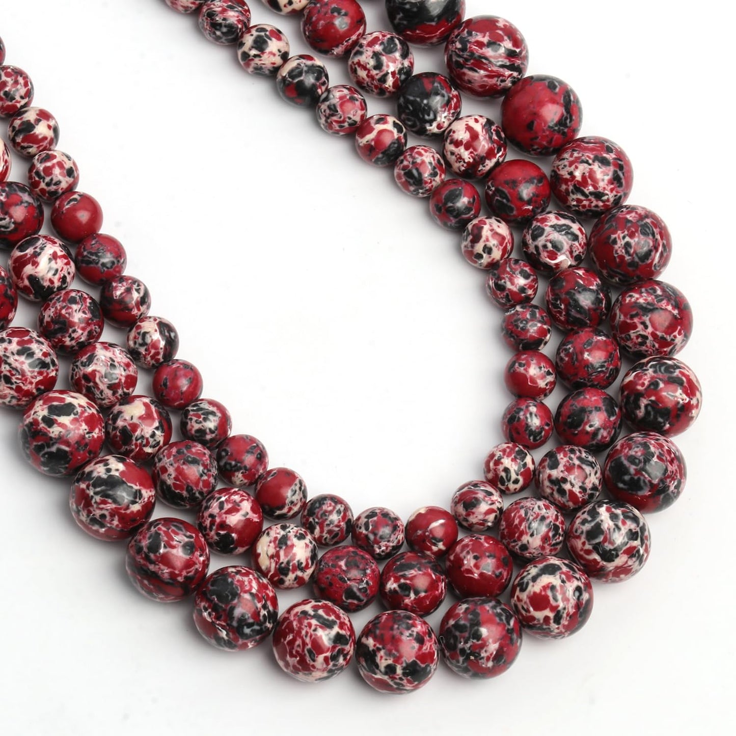 NITOPUPU 10mm 37pcs Red Black Imperial Jasper Natural Stone Beads for Jewelry Making Supplies, Round Crystal Beads for Bracelets Necklace DIY Crafts
