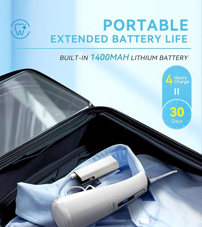 Water Dental Flosser Pick for Teeth, Portable Cordless Oral Irrigator with 4 Pressure Modes, 300ML Water Tank, IPX7 Waterproof, 6 Jet Tips, Storage Bag for Gums, Braces(White)