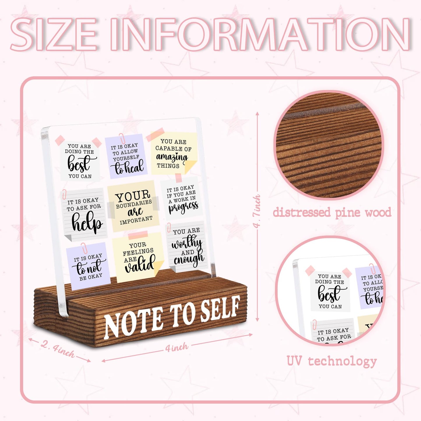 Inspirational Desk Decor with Positive Self Reminder, Acrylic Note Style Sign with Rustic Wood Base, Encouragement Gift for Home Office Coworker Friend SNOTE10