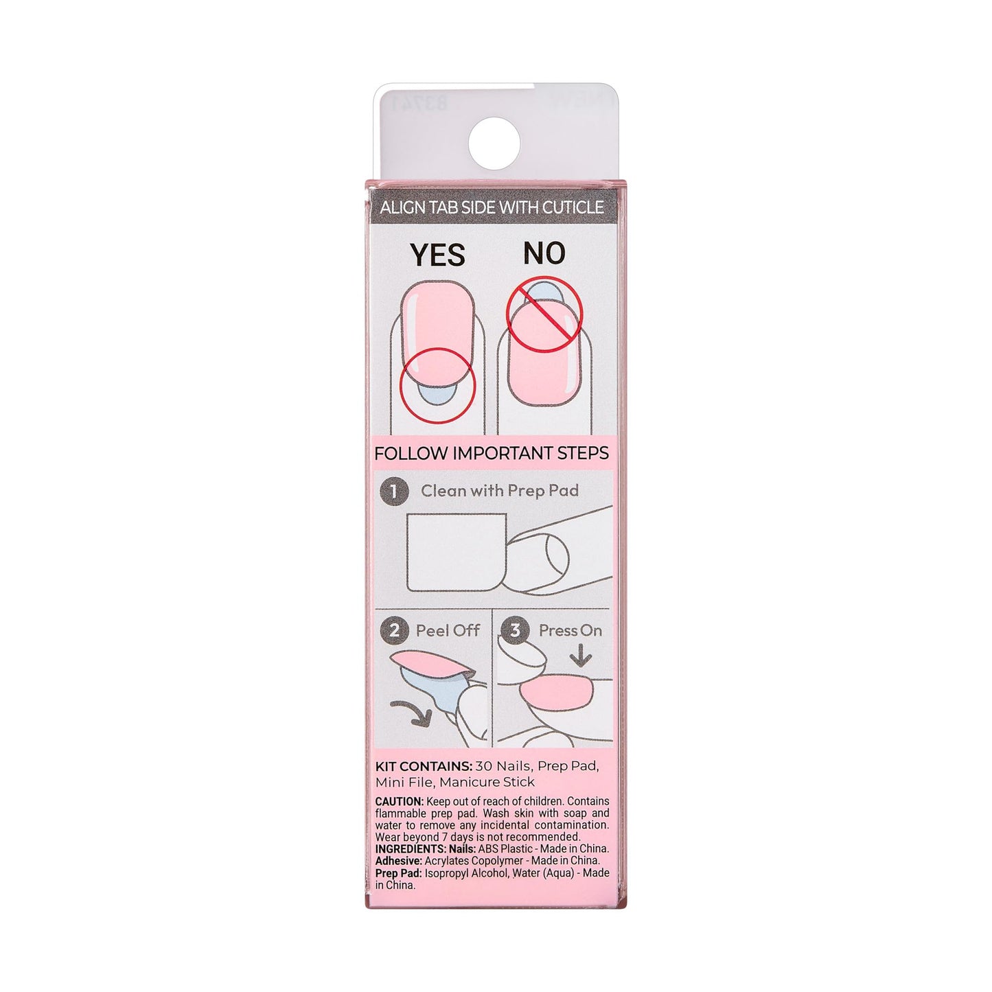 Kiss Impress No Glue Mani Press On Nails, Color, 'Pick me Pink', Pink, Short Size, Squoval Shape, Includes 30 Nails, Prep Pad, Instructions Sheet, 1 Manicure Stick, 1 Mini File
