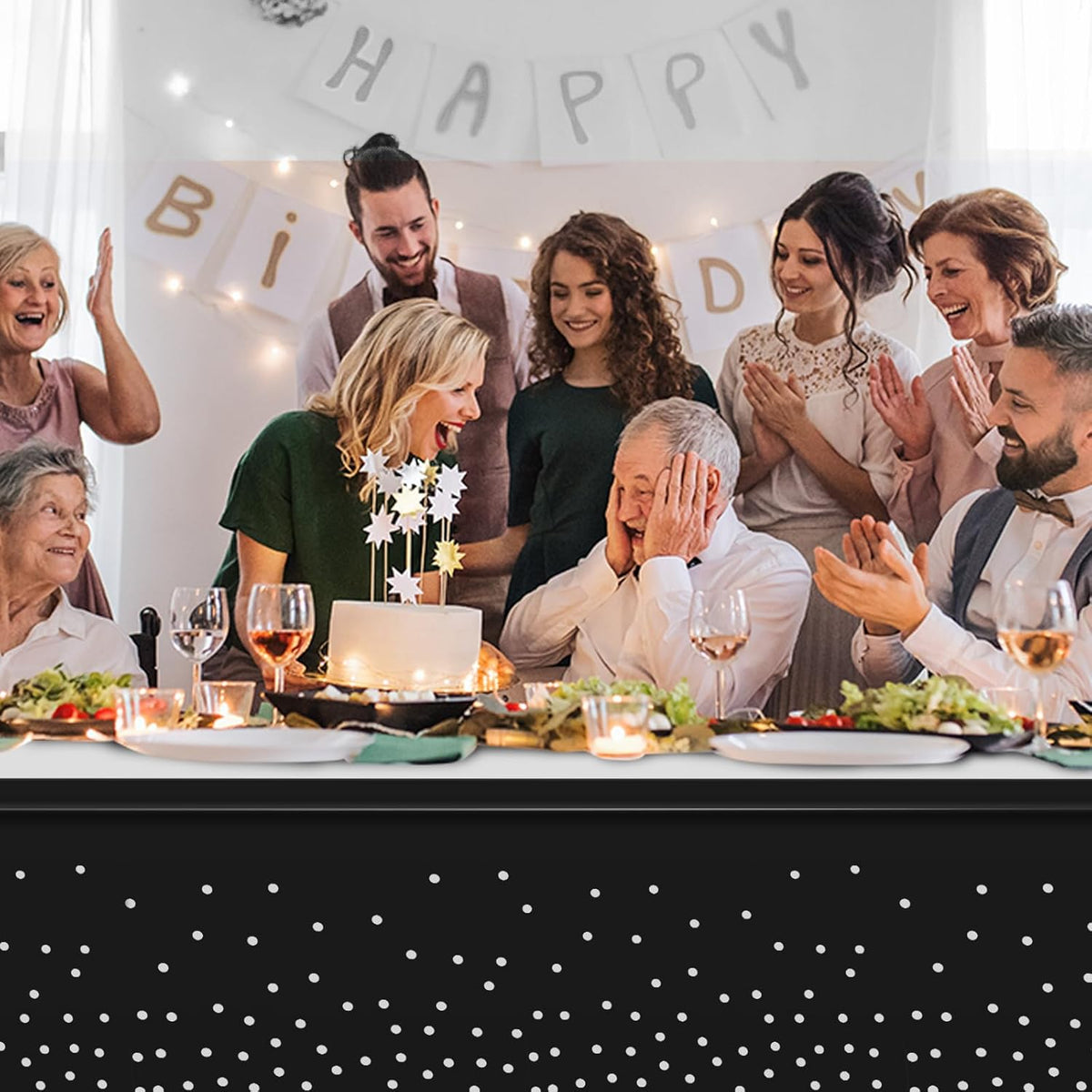3Pcs Black and Silver Tablecloth Party Decorations,Plastic Black Table Cloth Printed Silver Table Runner Disposable Rectangle Table Cover for Birthday Anniversary Wedding Graduation Party,54 x108 Inch