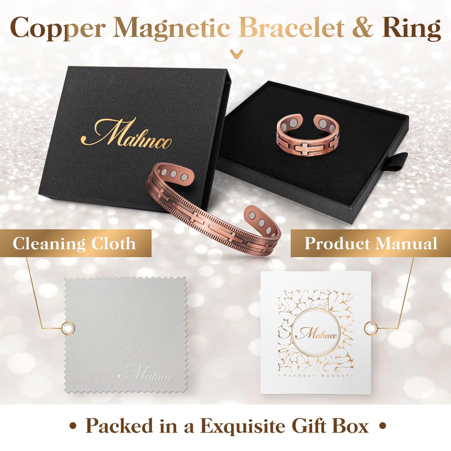 Lymphatic Drainage Ring & Copper Bracelet for Women, Magnetic Copper Bracelet and Magnetic Lymph Detox Ring, 100% Solid Pure Copper Jewelry Gift