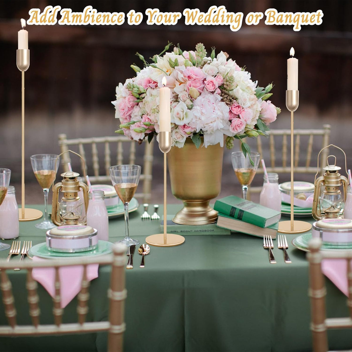 18 PCE Glod Candle Holders Set, Vintage Taper & Pillar Candle Sticks for Wedding, Dining Table, Fireplace Mantel, Elegant Home Decor, Housewarming Gift, Festive Centerpiece