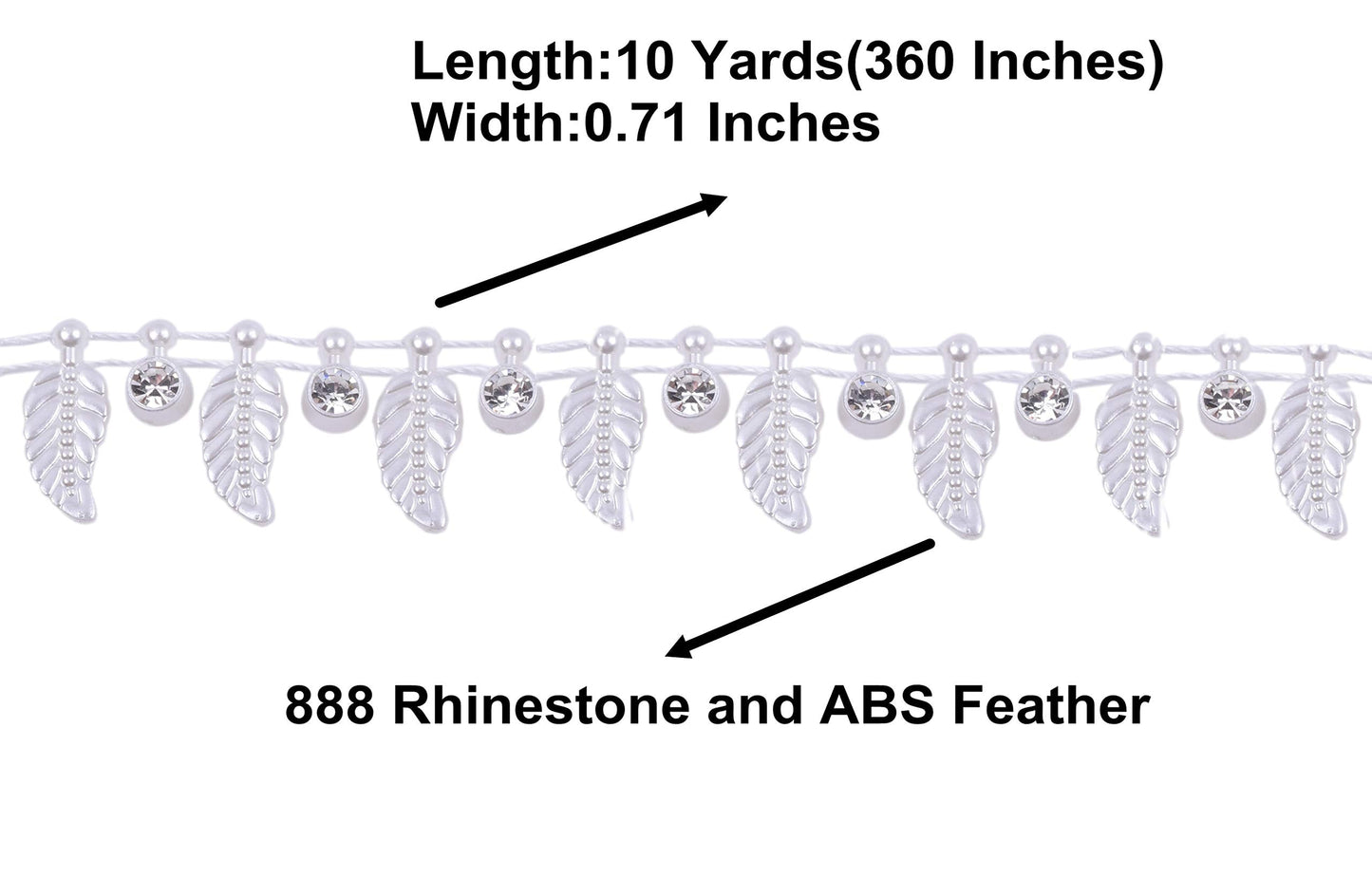 KAOYOO 10 Yards Rhinestone Beaded Chain Trim with Ivory Feather for Wedding Decoration,DIY,Craft, Sewing on Clothing