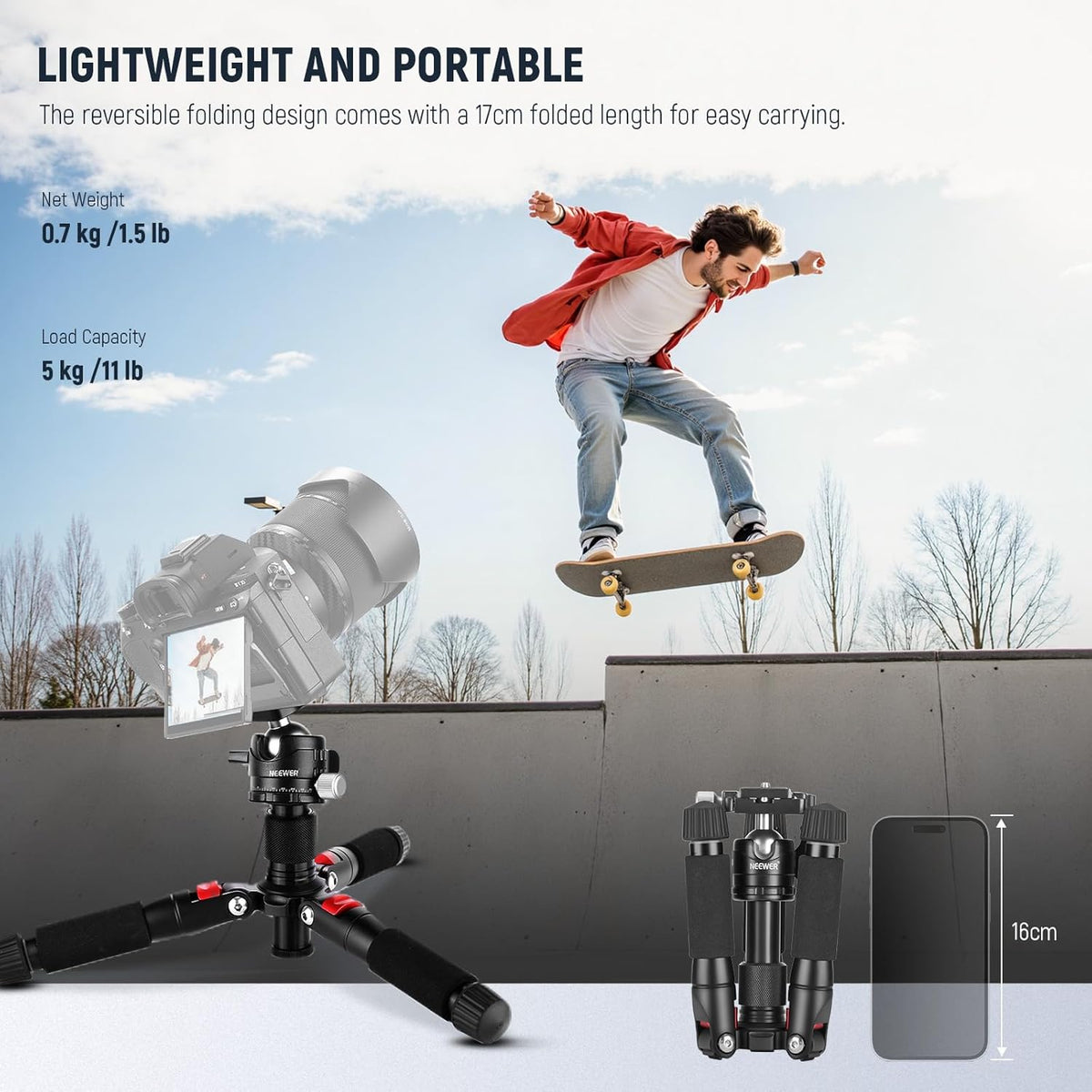 NEEWER Portable Desktop Mini Tripod Aluminum Alloy 20''/ 50cm Desk Tripod with 360 Degree Ball Head, 1/4 inch Quick Shoe Plate for DSLR Camera Video Camcorder, Load up to 11 pounds/5 kilograms