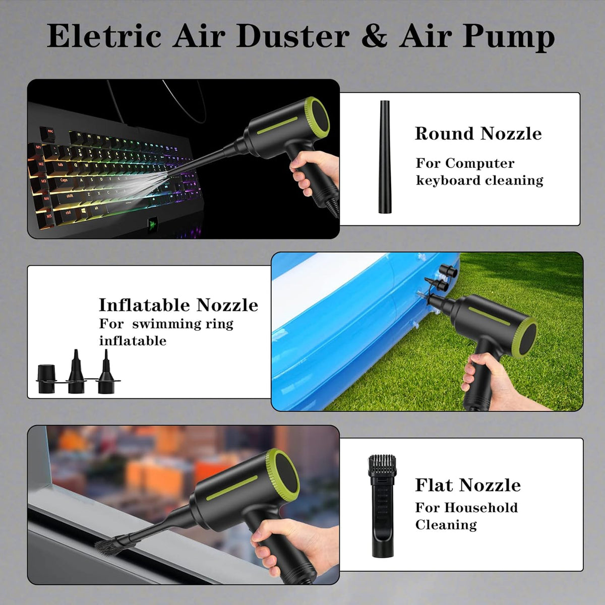 ATEngeus Electric Air Duster - 2 Speed, 40000RPM Air Blower & Pump, Reusable for Computer Keyboard, Dust, Hairs