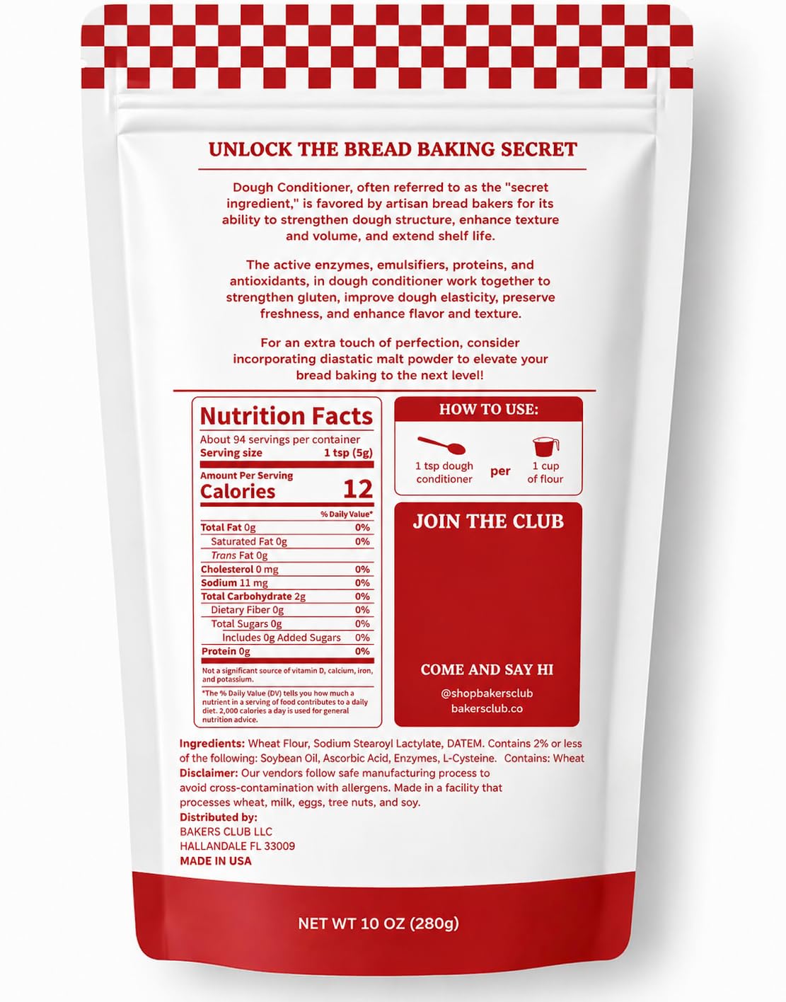 Bakers Club Artisan Dough Conditioner β Bread Improver & Baking Enhancer for Better Texture, Volume & Shelf Life β Sourdough, Pizza Crust, Bagels, Muffins, Cakes, Cookies & Pies Enhances Any Flour 10oz
