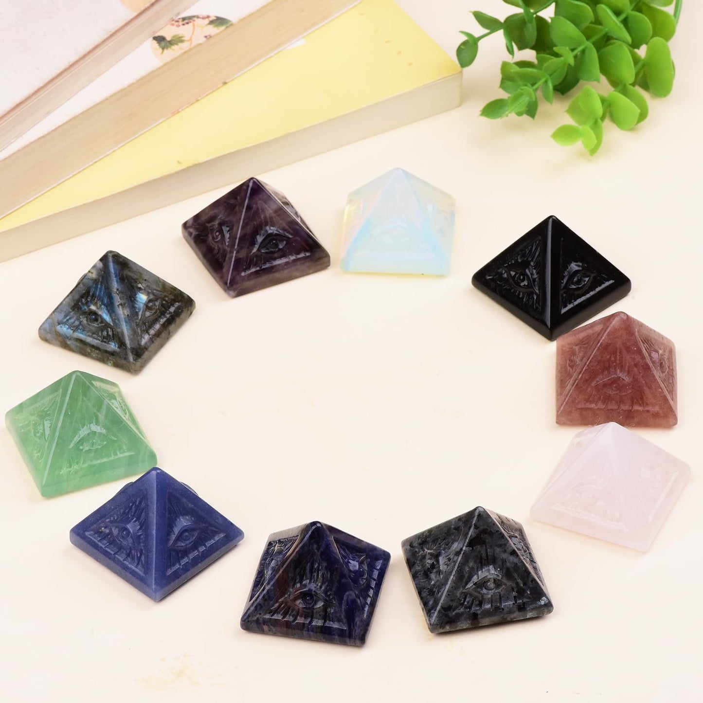 QLRSUXN Opal Healing Crystal Pyramid,Natural Stone White Pyramid for Meditation, Reiki Energy, Chakra Balancing,Energy Enhancement Great Gift for Home Decor, Office Desk, and Spiritual Practices