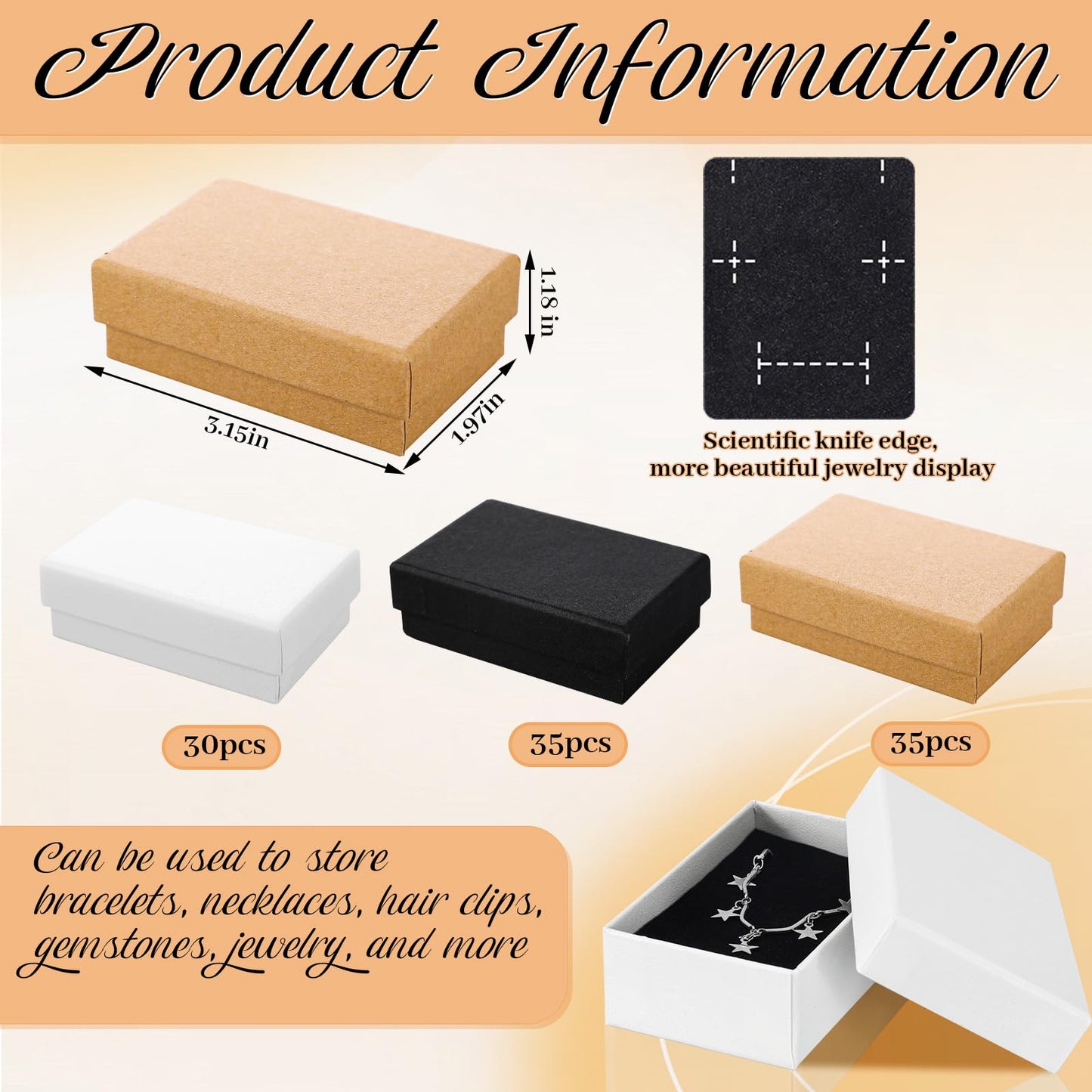 Tenceur 100 Pcs Valentines Jewelry Gift Boxes Bulk Kraft Jewelry Cardboard Box for Necklace Earring Bracelet Storage Package(Brown, White, Black,3.2x2x1.2in)