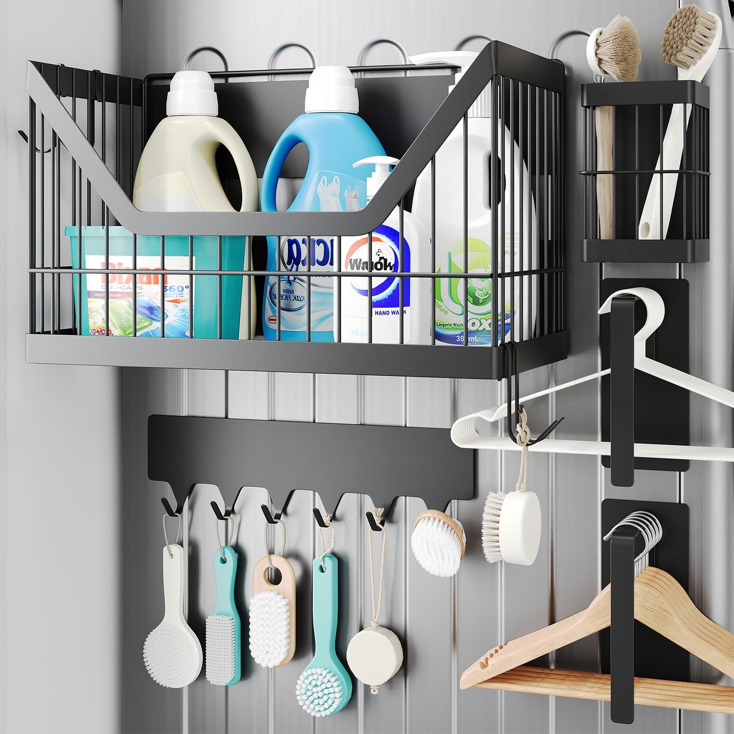 Nieifi Magnetic Shelf for Fridge 4 Pack, Onion Potato Storage, Magnetic Fridge Organizer- Fruit & Vegetable Storage Basket with Utensils Racks, Paper Towel Holder for Kitchen, Laundry Room