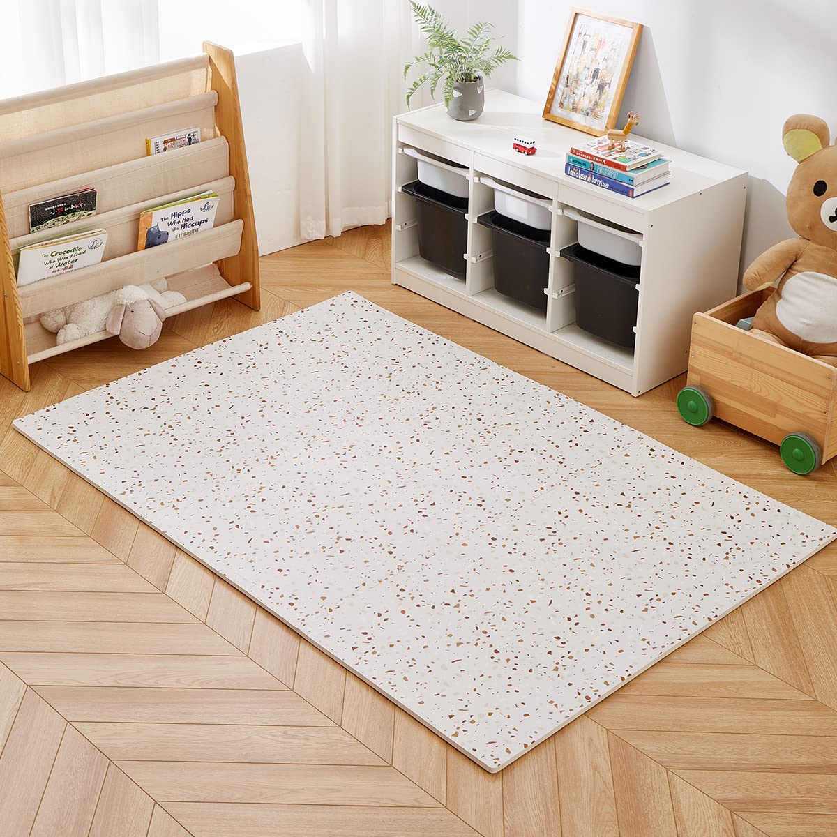 Extra Large Baby Playmat, Non-Toxic EVA Foam, 176cm x 117cm Interlocking Tiles, Easy Clean Crawling Mat for Babies, Infants, Toddlers, Tummy Time (Terrazzo Brown)