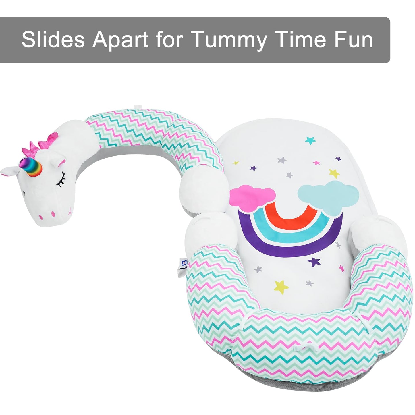 Lovvie & Joy 2-in-1 Tummy Time Mat & Seated Support Pillow,Baby Tummy Time Pillow Support for Newborns and Older Babies,with Detachable Support Pillow and Toys
