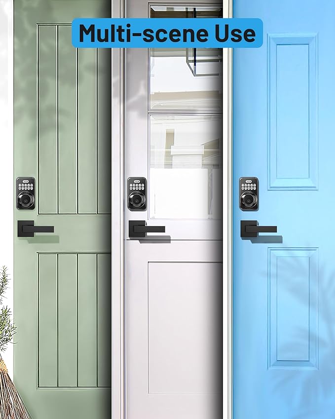 Zowill Keyless Entry Door Lock with 2 Lever Handles, Zowill Electronic Keypad Deadbolt, Auto-Locking, Anti-Peeping Password, Digital Code Door Lock, Front Door Handle Sets, Matte Black