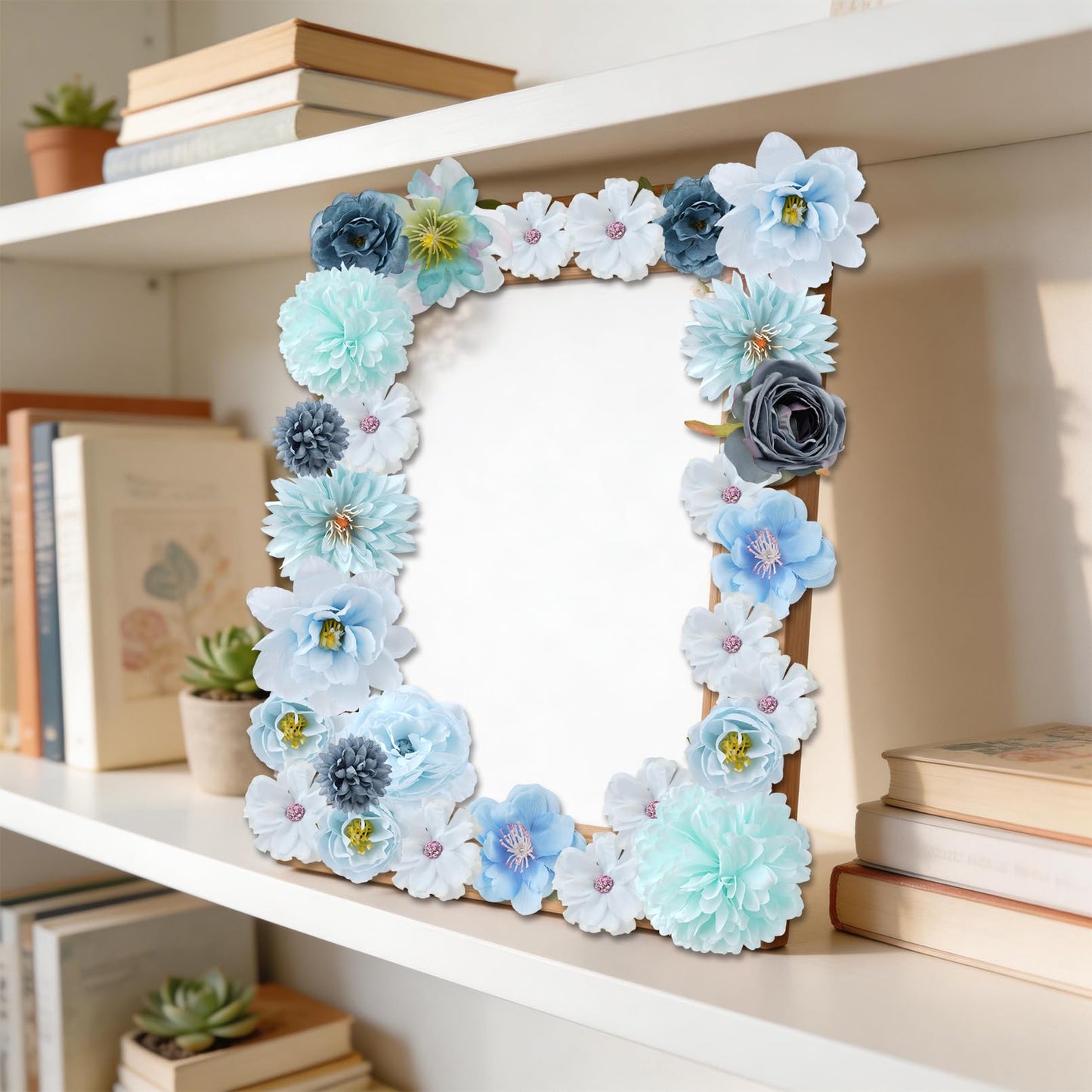 Haakong 27 Pcs Small Silk Artificial Faux Flowers for DIY Craft Supplies for Wedding Party Graduation Home Decor (Blue)