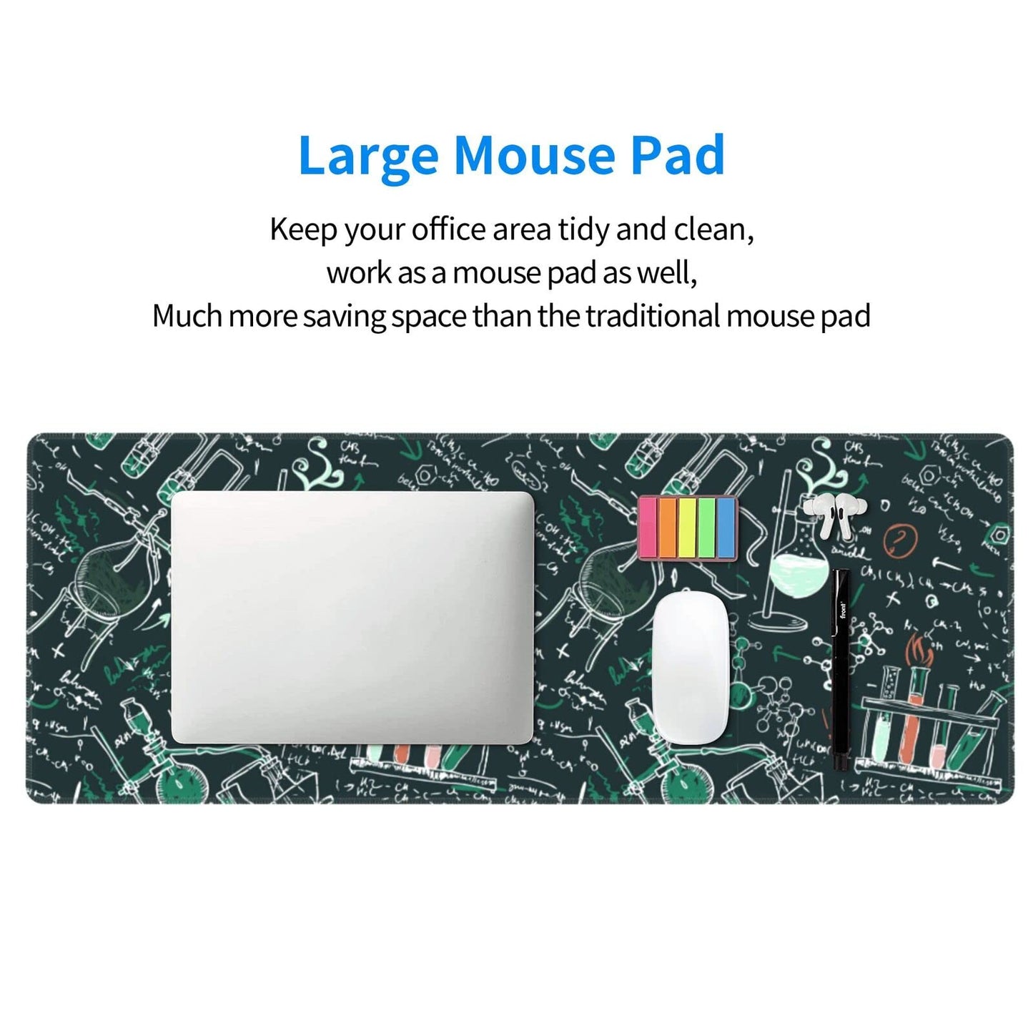 Famame Laptop Mouse Pad Old Chemistry Laboratory Desk Mat with Stitched Edges 31.5X 11.8 inch Non-Slip Large Keyboard Rubber Writing Table Mat for Office Home